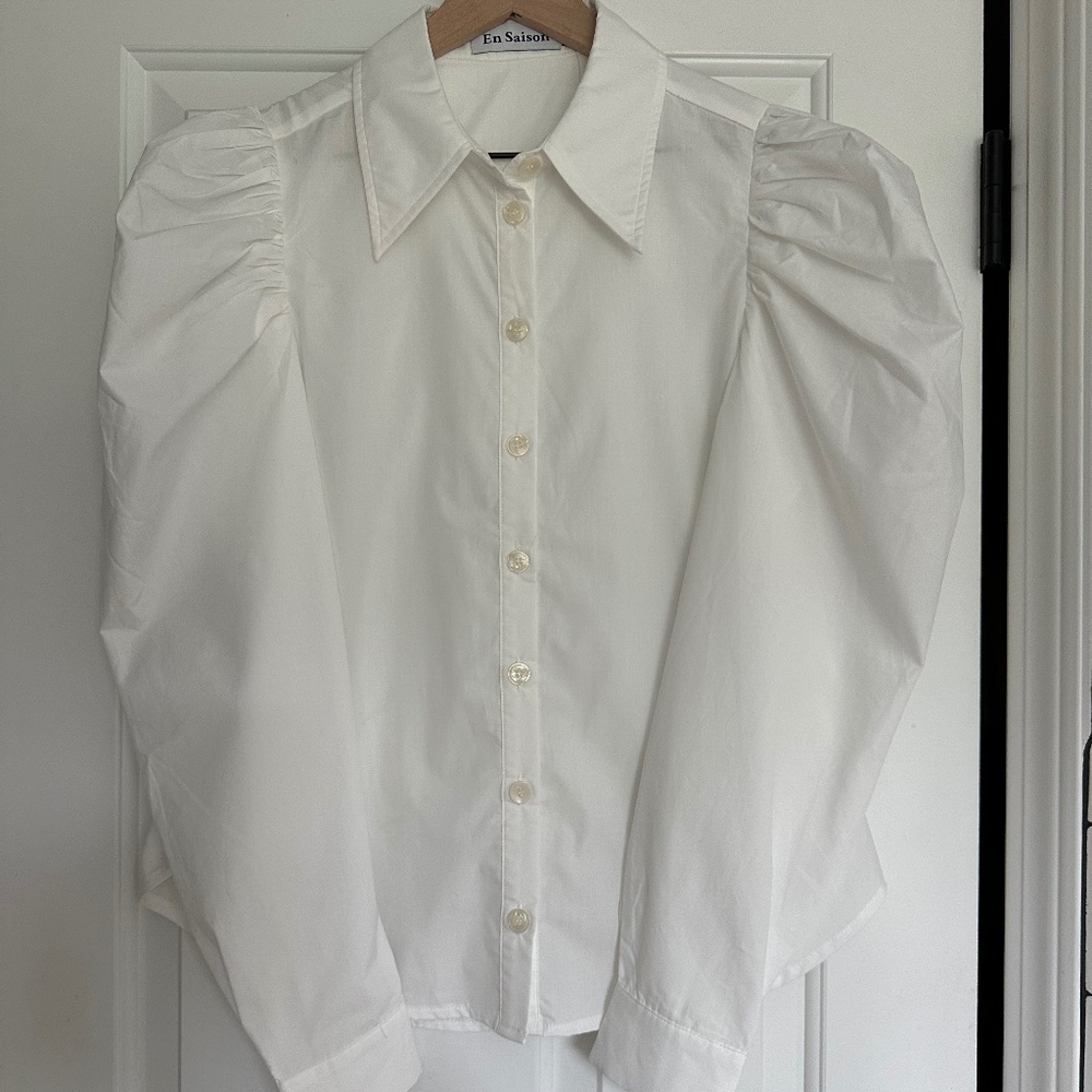 En Saison - White Puff Sleeve Shirt - S
